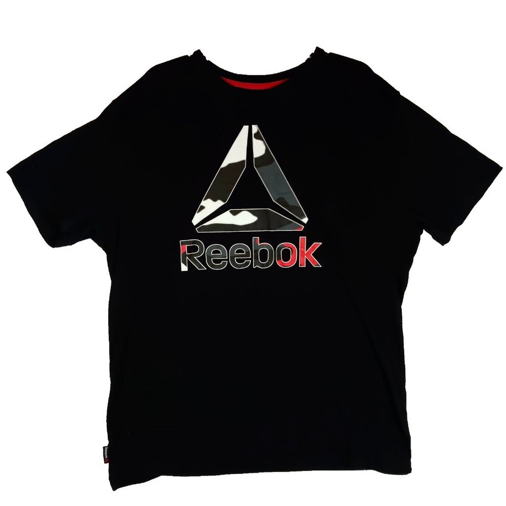 Reebok T-Shirt Mens XL Black with Camo Logo Workout Shirt